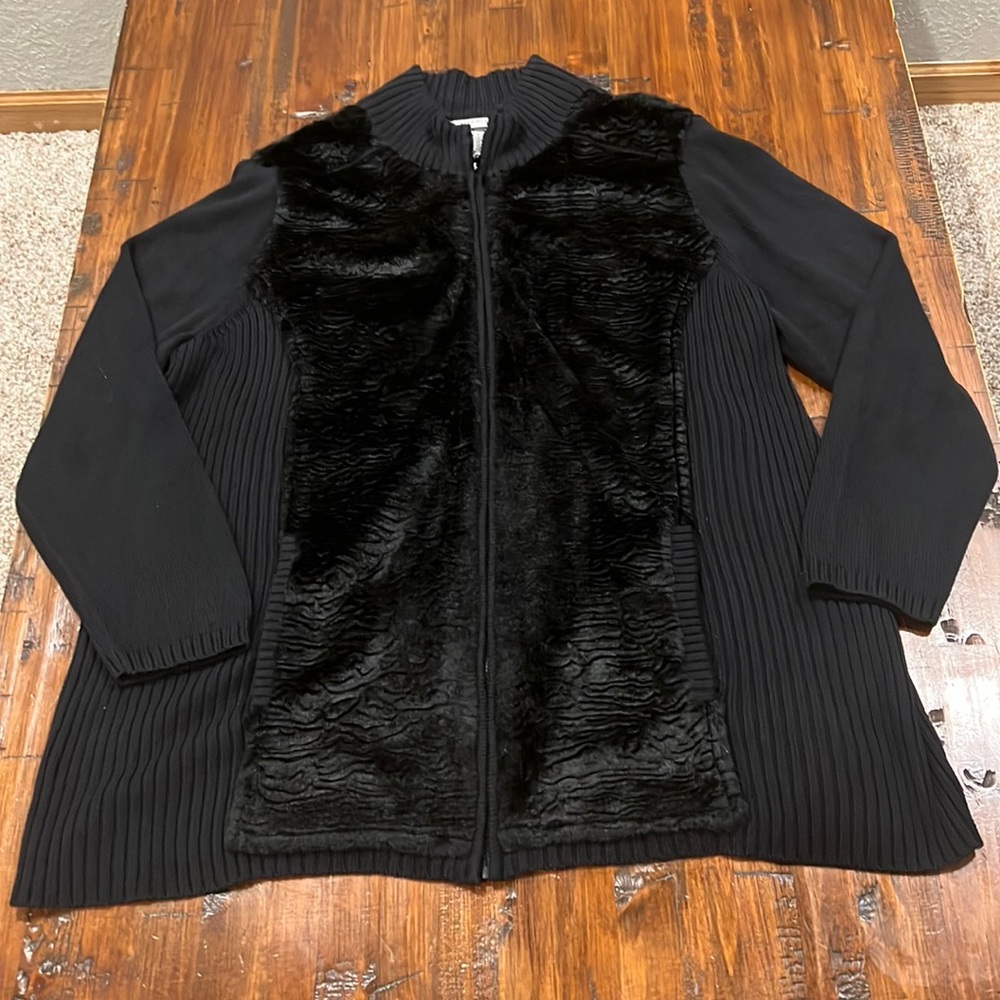 EUC! Catherines Faux Fur Knit Zip up Cardigan. SZ 1X